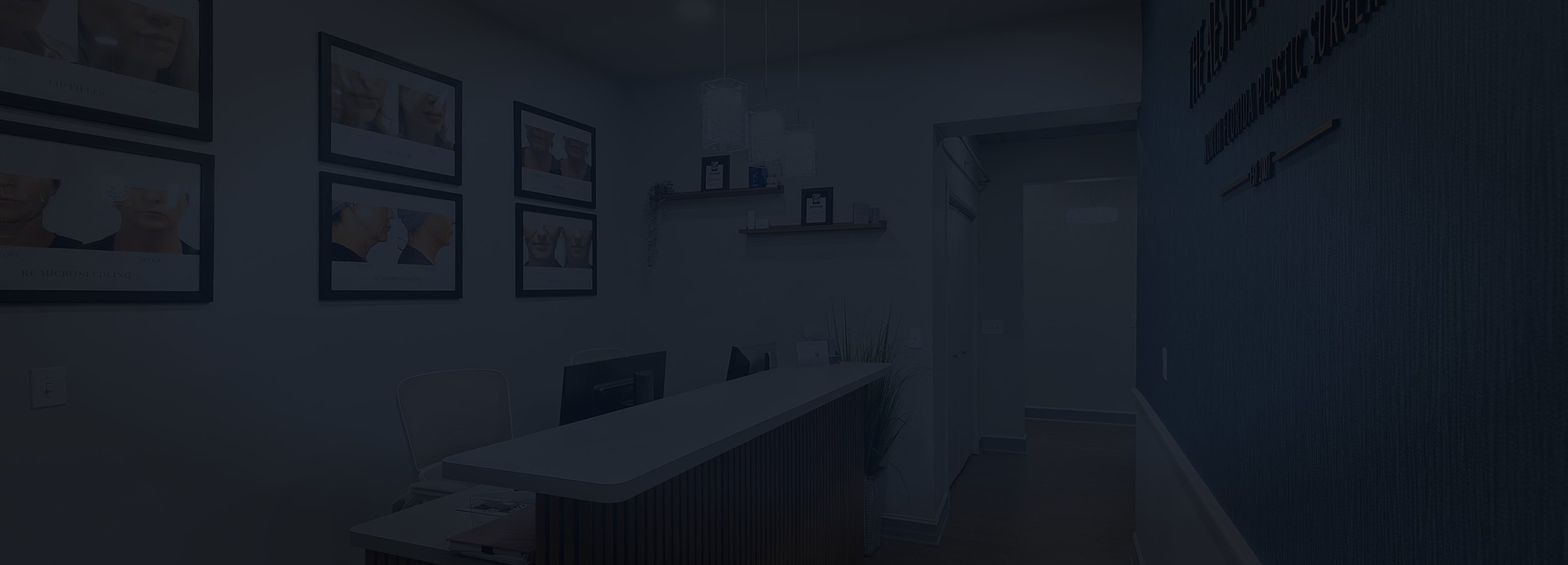 Modern reception area of a plastic surgery clinic.