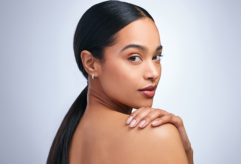 Woman looking over her shoulder